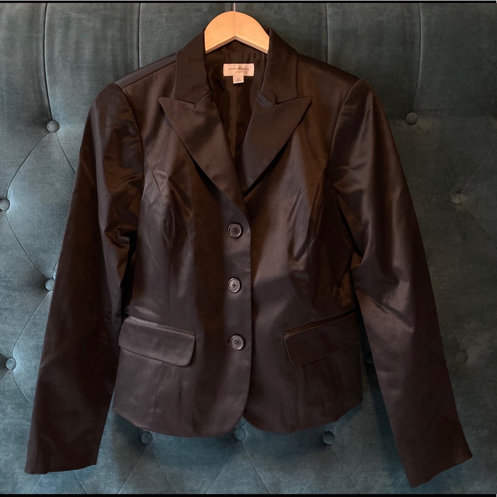 Isaac Mizrahi black satin blazer jacket